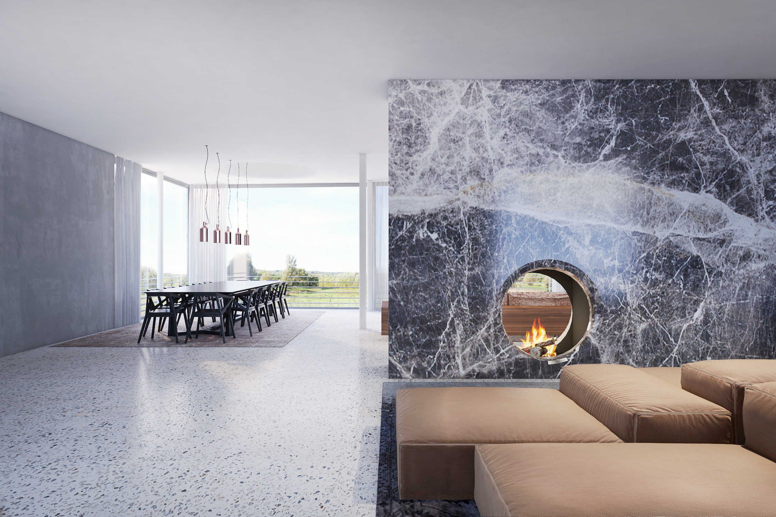 FORMAT — a modern living room interior, the kind of single image FORMAT turns into spatial motion