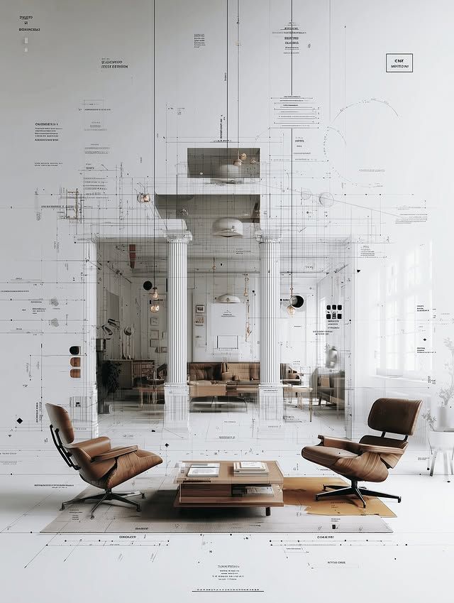 LINEA — sketch linework drawn over a classical interior, the sketch aesthetics language